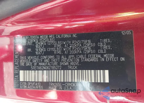 2006 Toyota Tacoma Prerunner из США, поврежденный, VIN 5TETX62N06Z195272